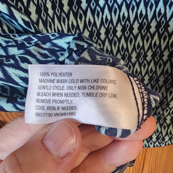 Liz Lange Maternity Dress Womens Size S Navy Blue Aqua Geometric Shift Dress - Picture 6 of 6